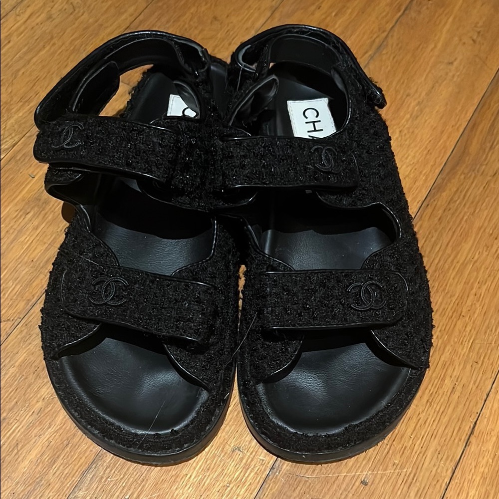 Chanel  Black Tweed DAD Sandals